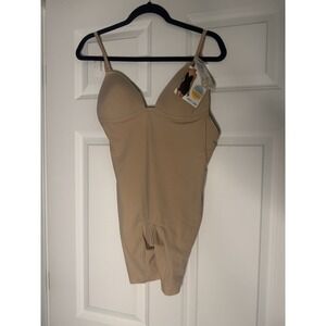 Nancy Ganz Body Define Body sculpt Backless Jumpsuit 14 B/c Warm Taupe Nwt $135